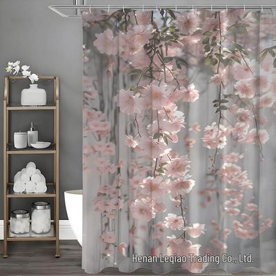 Wasserdichter Pinker Floral Polyester Duschvorhang