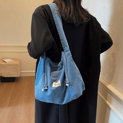 Lässige Wind Canvas Tasche Tragetasche Literarischer Fan Studentenkurs Tragetasche Mode Denim Schultertasche
