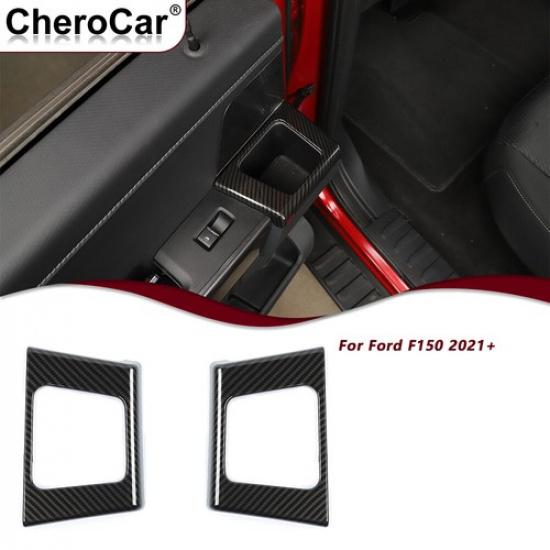2xRear Door Dandle Cup Holder Panel Cover Trims for Ford F150 + Carbon Fiber