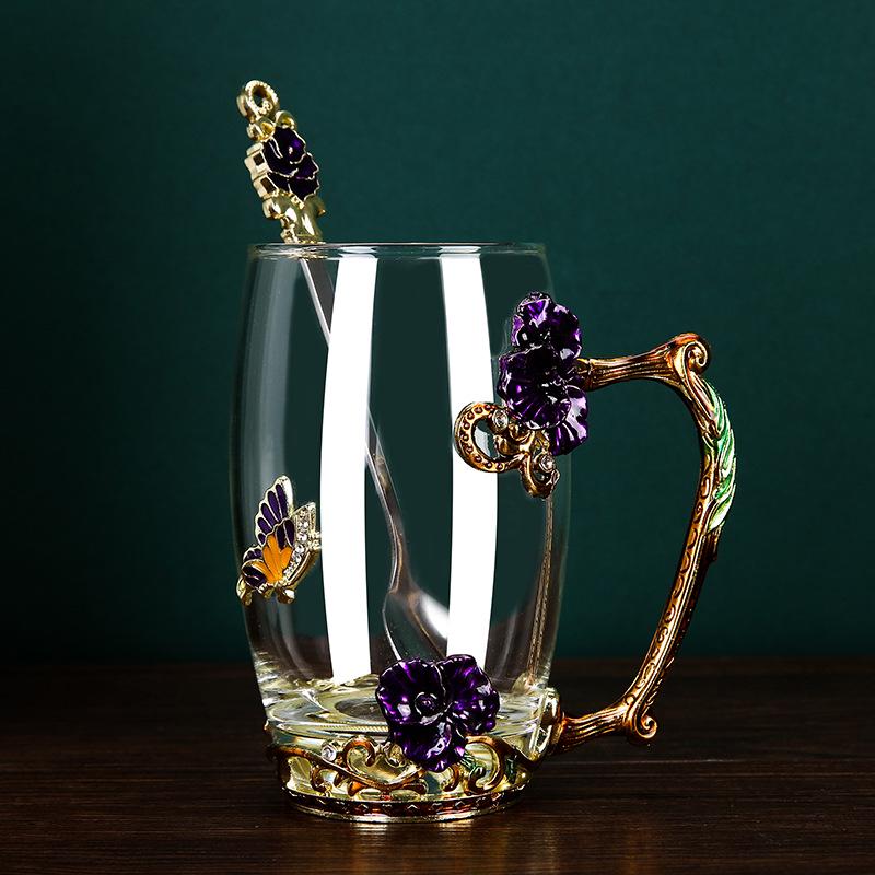 Creative Enamel-Colored Luxury Coffee & Milk Glass Cup Set for Living Room