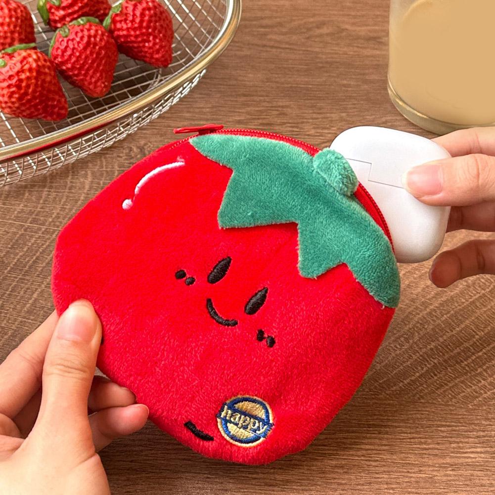 Tomato Pocket Wallet Plush Keychain Bag Backpack Pendant Charm Headphone/Data Cable/Lipstick/Sanitary Napkins Storage bag