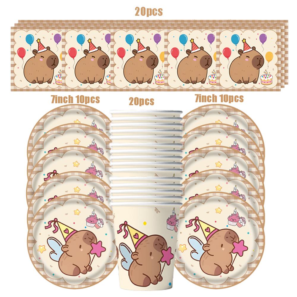 Capybara Disposable Tableware Set  Birthday Party Capybara Tablecloth Cups Plates Napkin Banner Cake Topper Kids Party Supplies