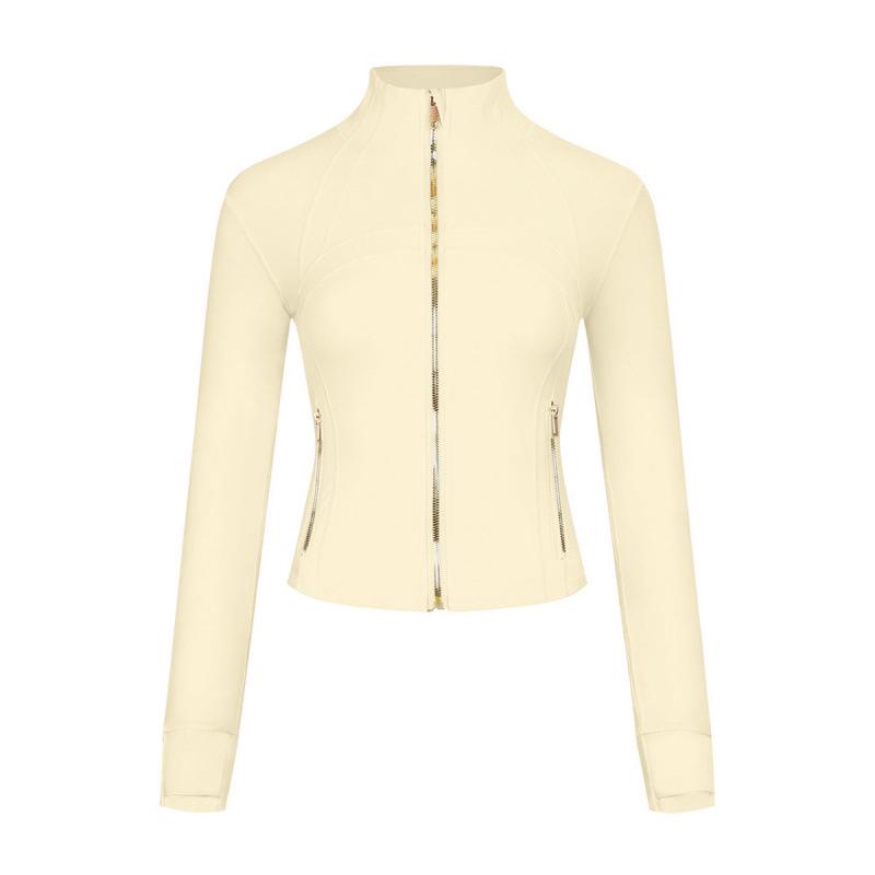 Lulu Logo Slim-Fit Ladies' Stand-Collar Jacket with Gold Zipper, Long-Sleeved Sports Fitness Outerwear