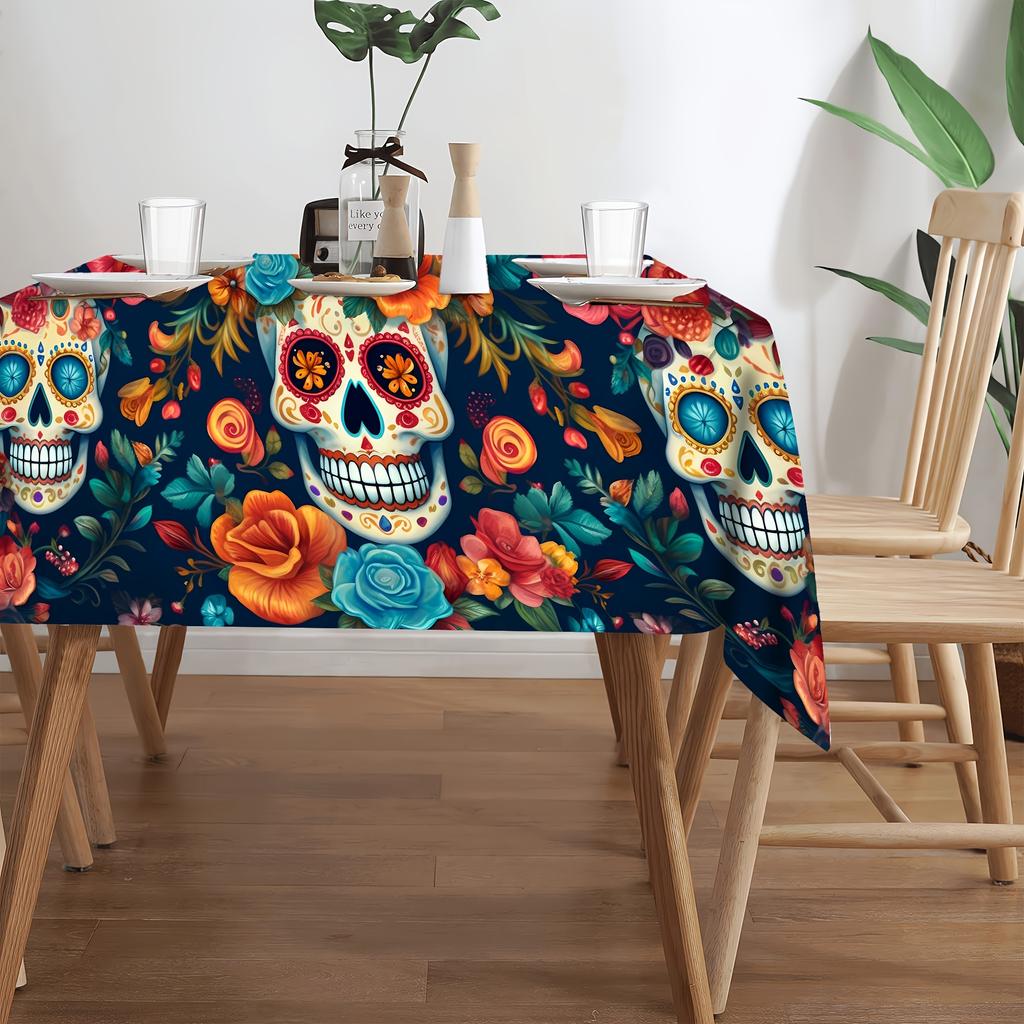 Bohemian Skull Rectangle Table Cloth for Table Decor Kitchen Dining Waterproof Reusable Tablecloth for Tables Holiday Party