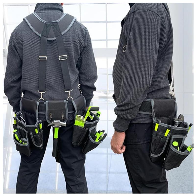 Tool bags consisting of 2 large fanny packs, 1 small fanny pack, and a shoulder strap.