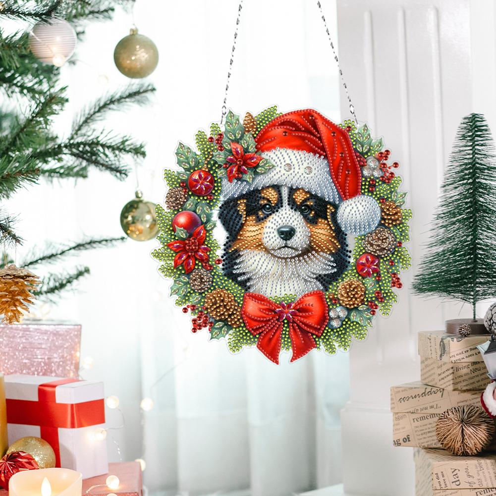 Diamond Painting Hanging Pendant Acrylic Special Shape Christmas Wreath Rhinestone Diamond Art Pendants for Garden Window Decor