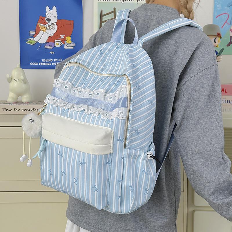 Schulrucksack Koreanische Version Nische Spitze gestreifter Rucksack hoher Wert Mittelschüler Schulrucksack hoher Wert Freizeitrucksack Damen