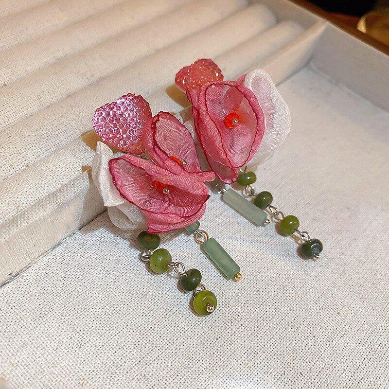 Tuch Blume Quaste Perle Ohrringe Mode Frauen Boho Handgemachte Blume Bunte Perlen Quaste Ohrringe Party Schmuck Geschenke