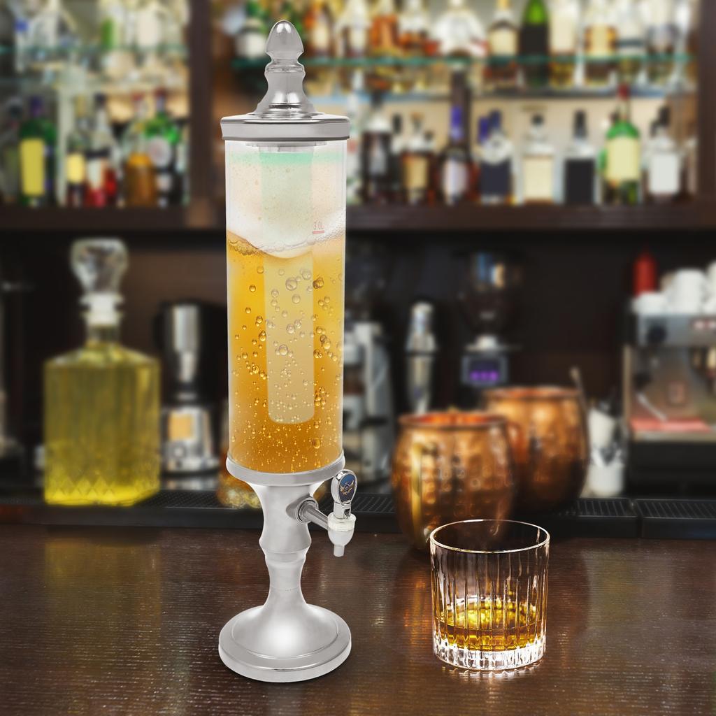 Sparkling Drink Dispenser with LED Light and Ice Core, 3L Beverage Tower with Tap, Chilling Tube for Cocktail Margarita Mimosa