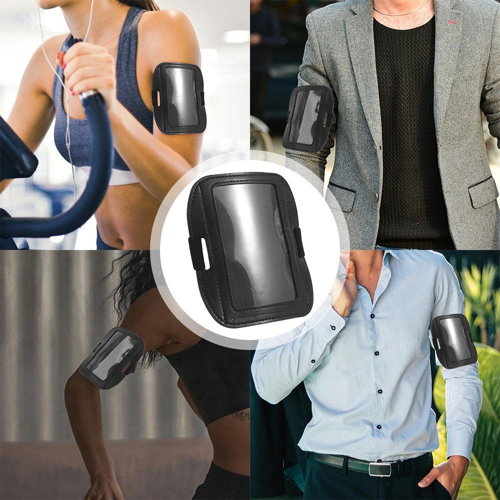 Photo Display Holder Elastic Band Arm Badge Holder Adjustable Elastic ID Card Holder PU Black Armband ID Card Case Men/Women