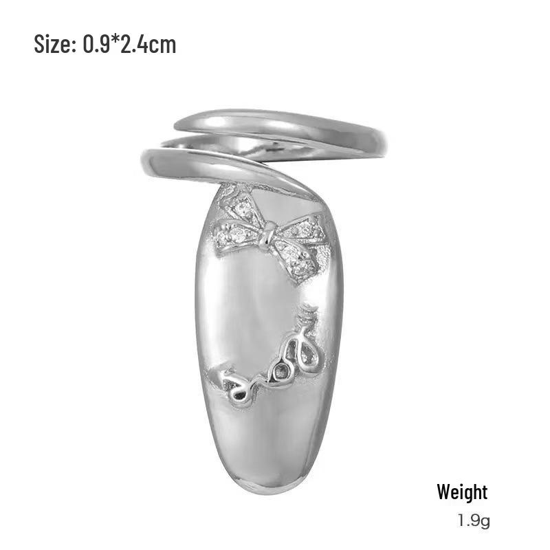 

European French Style Copper Gold Zircon Nail Ring - Women s Adjustable Summer Jewelry
