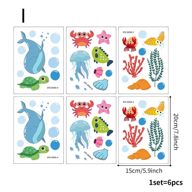 6Pcs/Set Bathtub Decoration Anti-Slip Bathtub Stickers Cartoon Coral Crab Small Fish Pattern Stickers Bathroom Pvc Frosted Batht