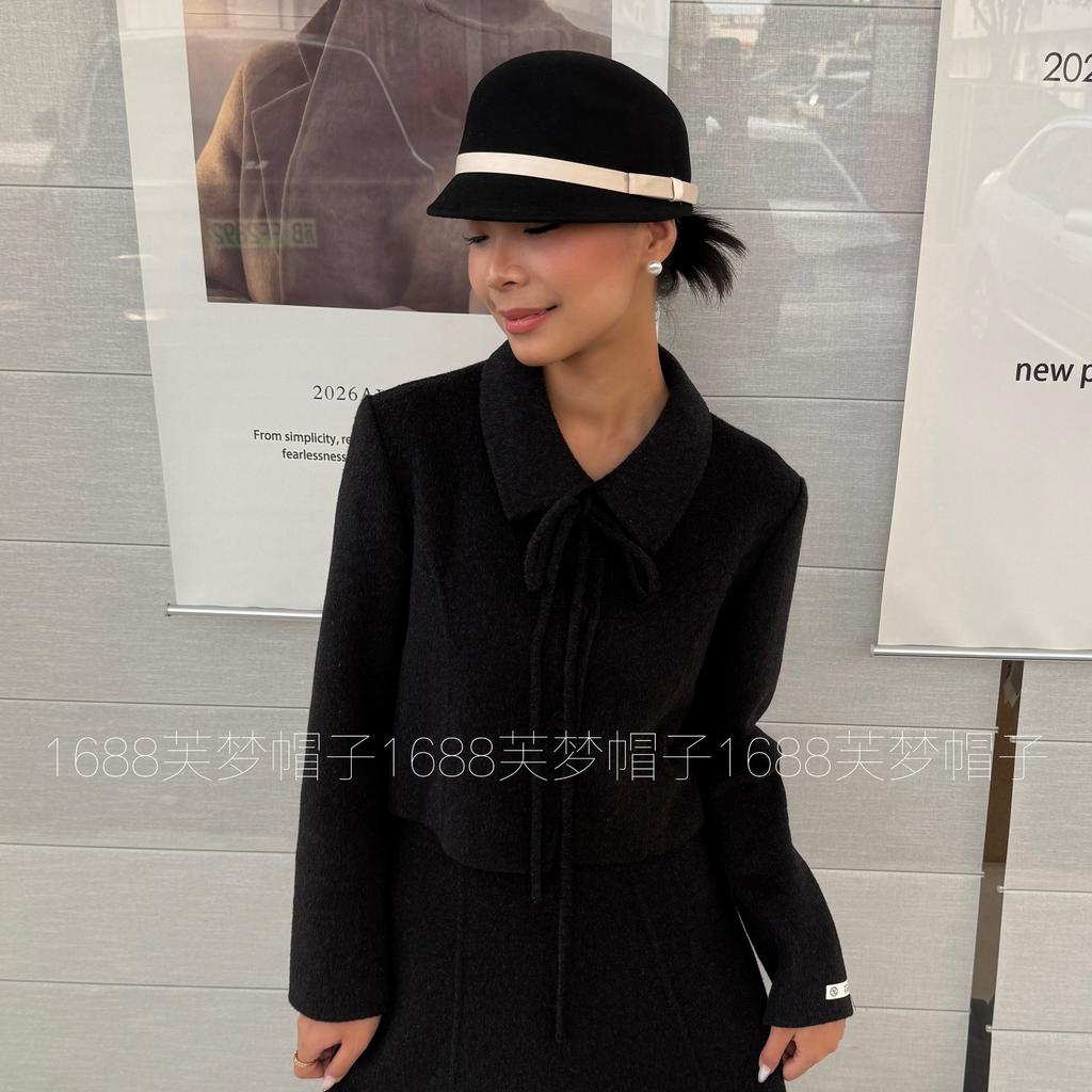 [Wool] Chaebol Daughter Bow Ribbon Top Hat Female Hepburn Style French Celebrity Temperament Equestrian Hat