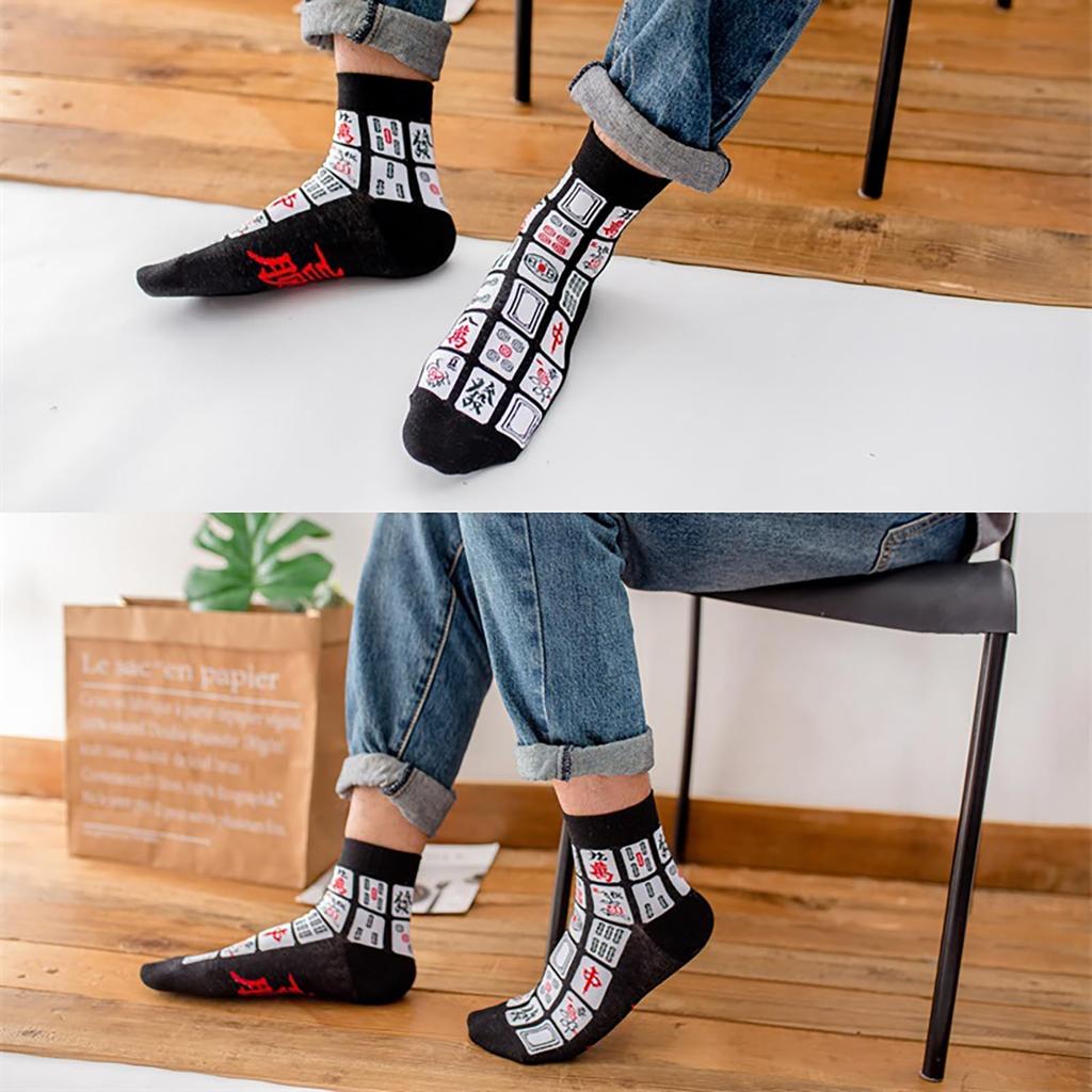 Bocotojp Thick Short Fashion Couple Socks with Mahjong Medium 3 Free Size Men's Socks, Pattern, Thick, Unisex, Spring, Summer, Autumn, Winter, Colors,