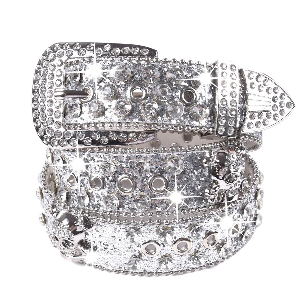 Sparkling Rhinestones Waistband Punk Design Belt Unisex Fashion Accessory PU Leather Sash Comforable