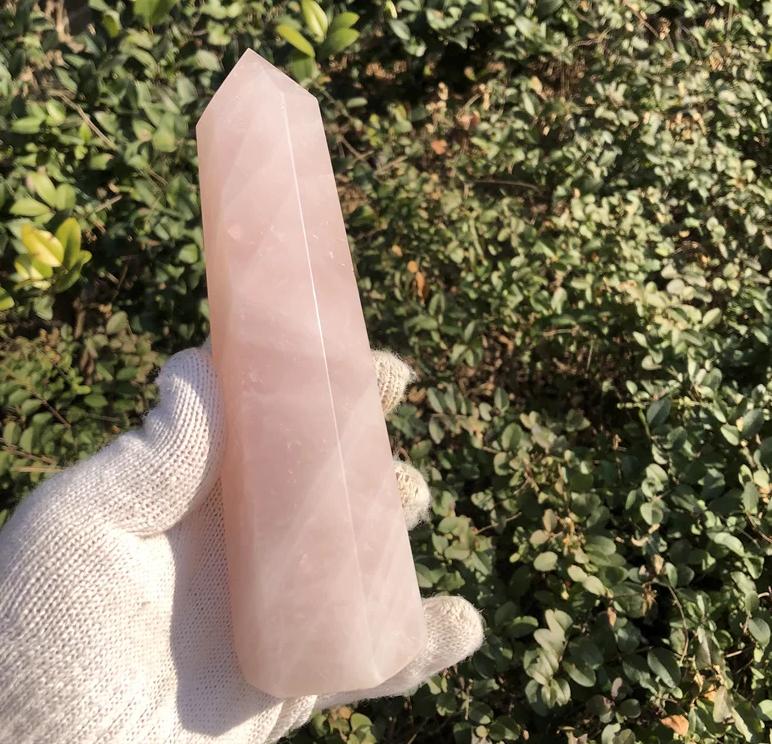 Natural Carved Pink Quartz Rose Crystal Point for Reiki Healing