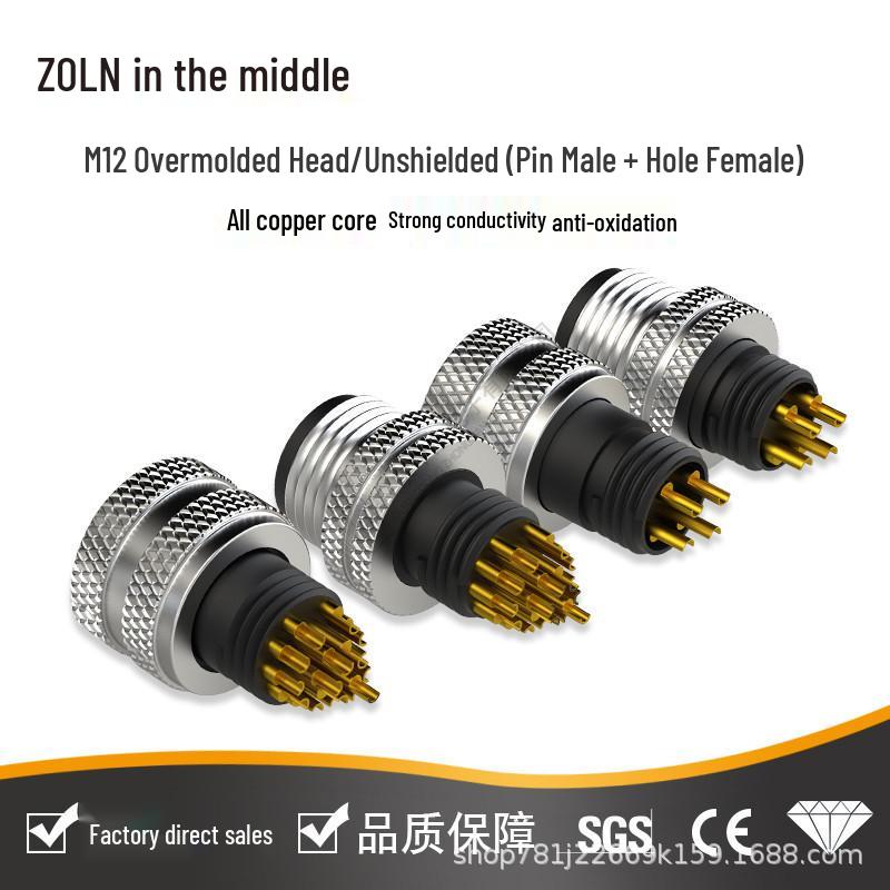 M12 Plastic-Coated Female Aviation Plug: 5/8-Core Waterproof Connector