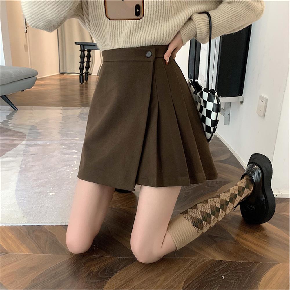Pleated Wool Skirt: Irregular Pear Shape, 2026 Spring Korean Style, Hip-Hugging for Women