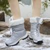 Fashion Women Snow Boots Warm Plush Comfortable Platform Shoes Lady Lace-up Mid-Calf White Boots Outdoor Non-slip Winter Shoes Botines