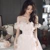 White tube top evening dress dress female French high-end sense high-end light luxury niche birthday Mori wedding dress fugitive princess