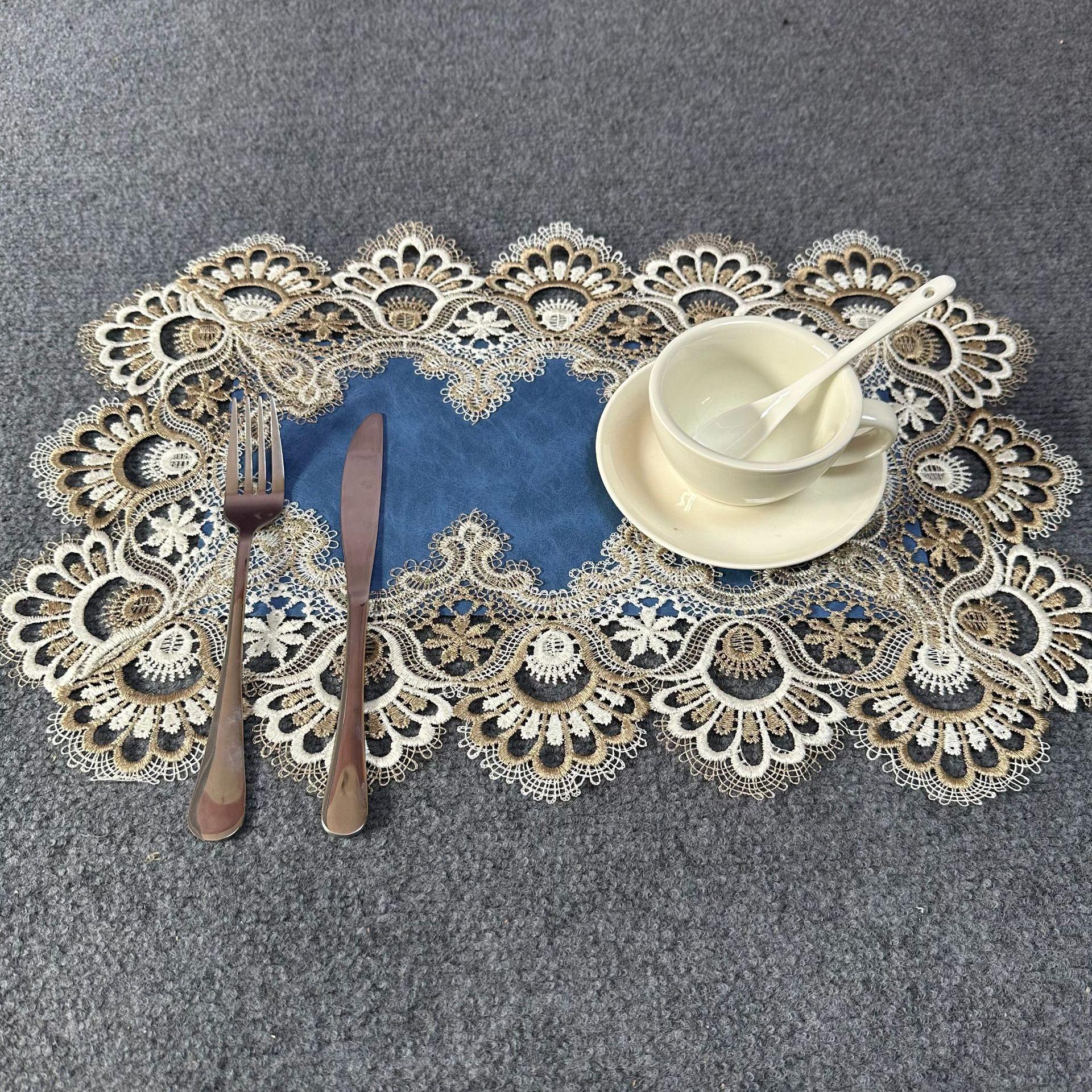 

European Western food mat waterproof, anti-scalding, heat insulation and wear-resistant home restaurant lace edge pu leather placemat 30*45cm индиго