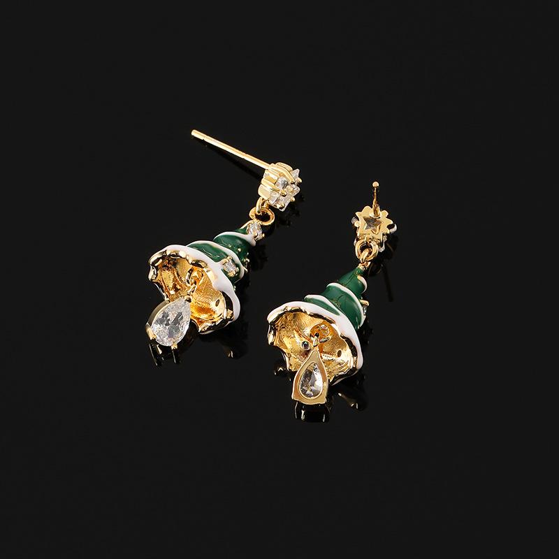 

EH1612 3D Christmas Tree Dangle Earrings with Non-Piercing Mosquito Coil Ear Clips