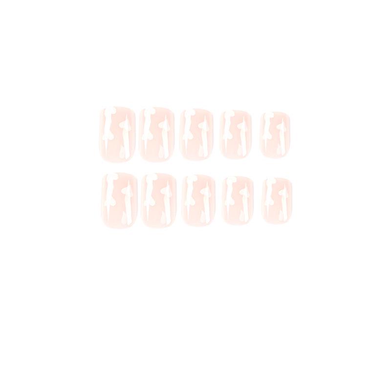 Valentine's Day Wearable Nail Tips: Nude Pink & White Heart Design, Detachable, High-End Finish