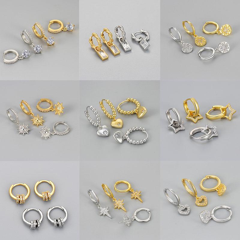 925 Silver Earrings For Women Trendy Heart Star Zircon Earring Jewelry Prevent Allergy Party Accessories Gift