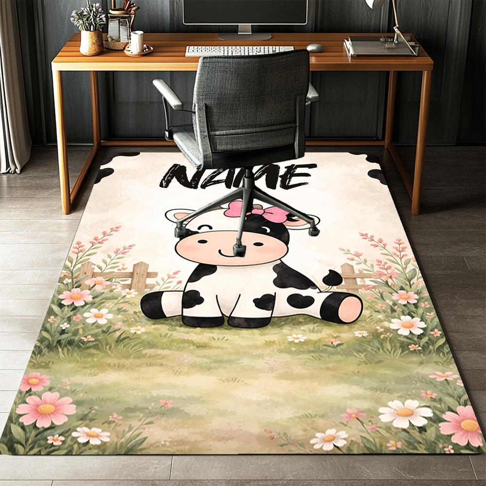 Custom Name Cow Printed Carpet,Rug for Office Chair Living Room Bedroom Kitchen Room Decor Gifts.