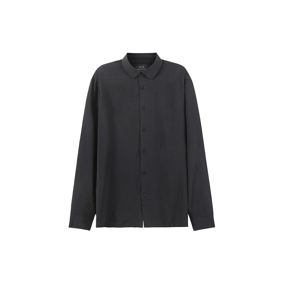 Armani Exchange Sustainable Series Solid Color Single-Breasted Casual Loose Long Sleeve Shirt Men shirts Black 6RZC10-ZNRNZ-1200