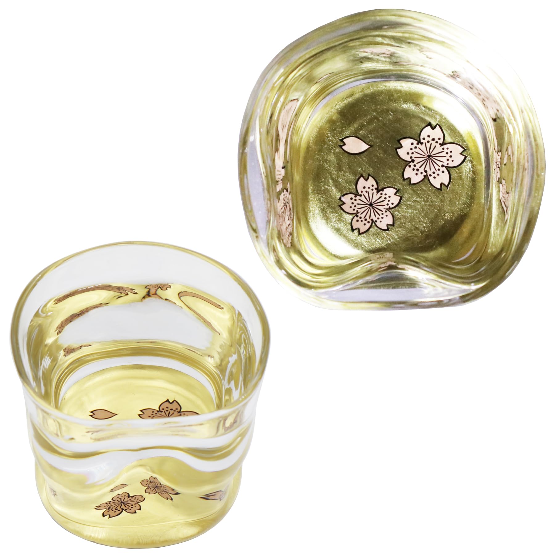 

Kasyou Studio Kasyou Glass Крученая чашка для саке «Цветущая сакура» с маки-э из сусального золота Канадзава (Кага Маки-э/Подарочная коробка/Сделано в Японии/Высокое качество)