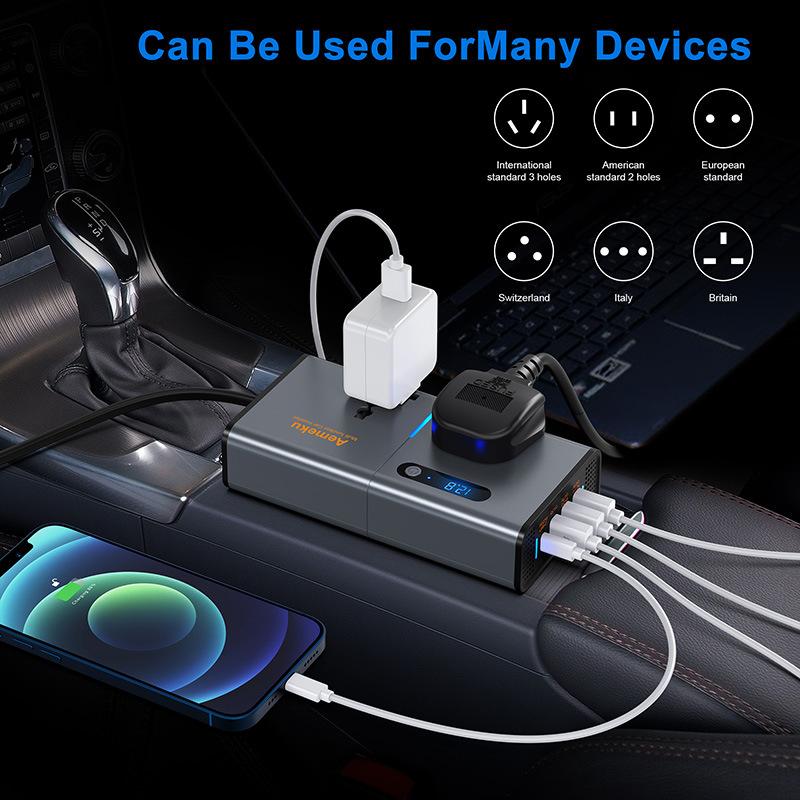 Autonabíječka Měnič DC 12V na AC 220V 110V 200W Auto Měnič Type-C USB Rychlonabíječka EU US Zásuvka Autonabíječka Napájecí Adaptér