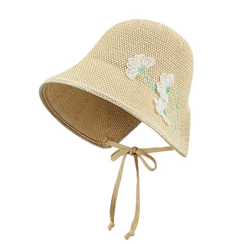 Empty top sunscreen hat women's summer new breathable knitted hat can tie ponytail outdoor big eaves show face small sunshade bucket hat