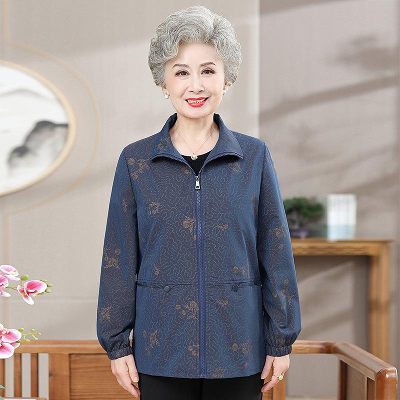 

Elderly Women s Spring/Autumn Lightweight Windbreaker Jacket - Grandma s Short Top 4XL (suggested for 135-145 jin) темно-синий