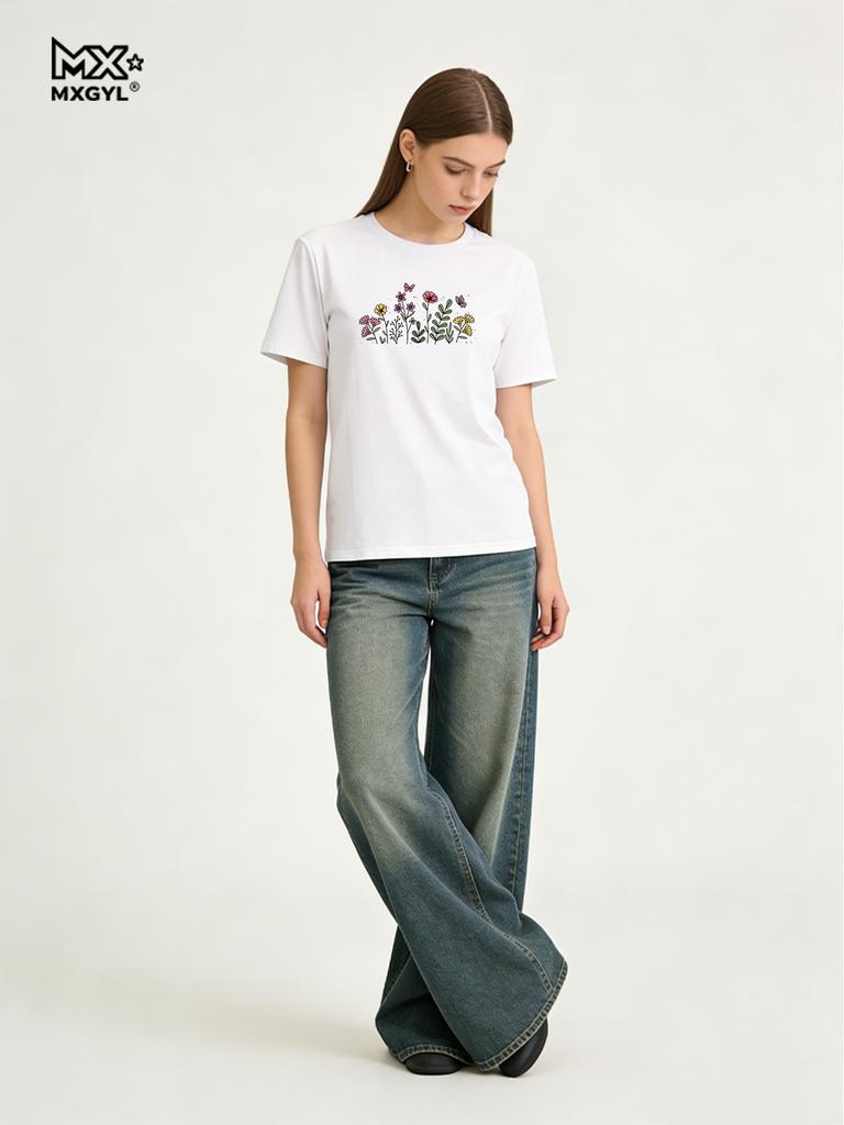 2026 New Style Colorful Blooms Tee - Spring In A Shirt Style With Nature Shirts Graphic T Shirts Women Clothing Tops