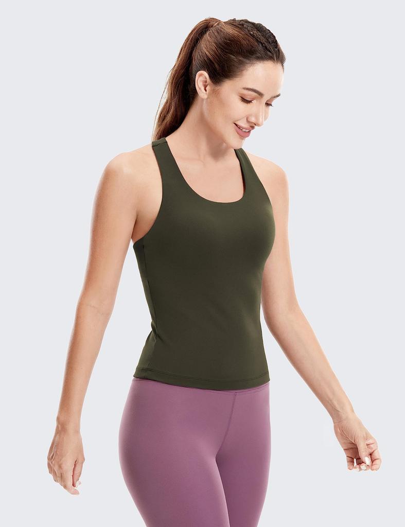 CRZ YOGA Tank Yoga Cupped Stretch Fitness Olive Size S Women's Top, Sportswear, Wear, Racerback, Quick-Drying, Breathable, Bra, Butterluxe, Green,
