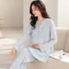 Cotton Long Sleeve Maternity Pajamas Dressing Gown Solid Color Nightgown Bra Breastfeeding Maternity Nightwear Nursing Clothes