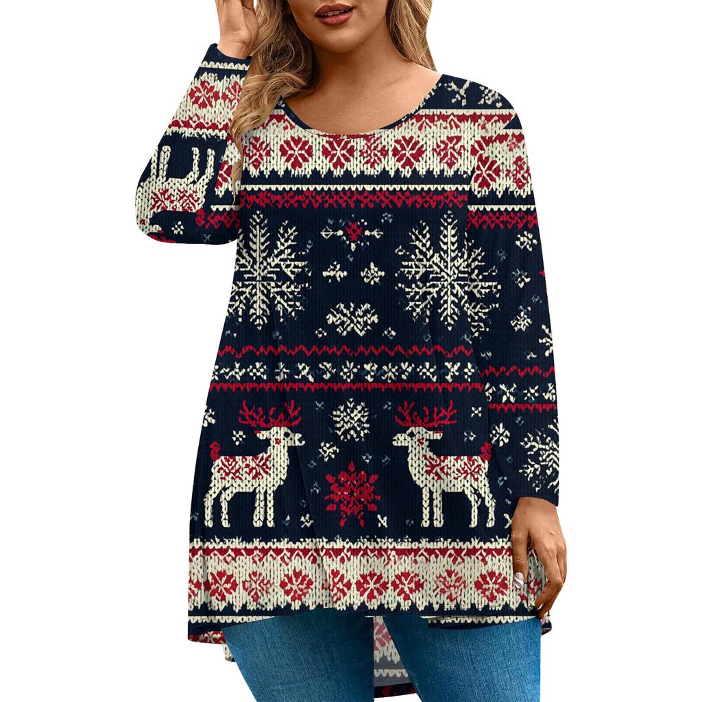 Women's Fashionable Casual Long Sleeved Plus Size  Print Top Plus Size Floral Print Top