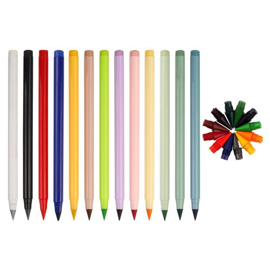 12-Color Eternal Pencils Erasable Refillable Colored Pencils for Kids No-Sharpening Writing & Drawing Set with Spare Leads