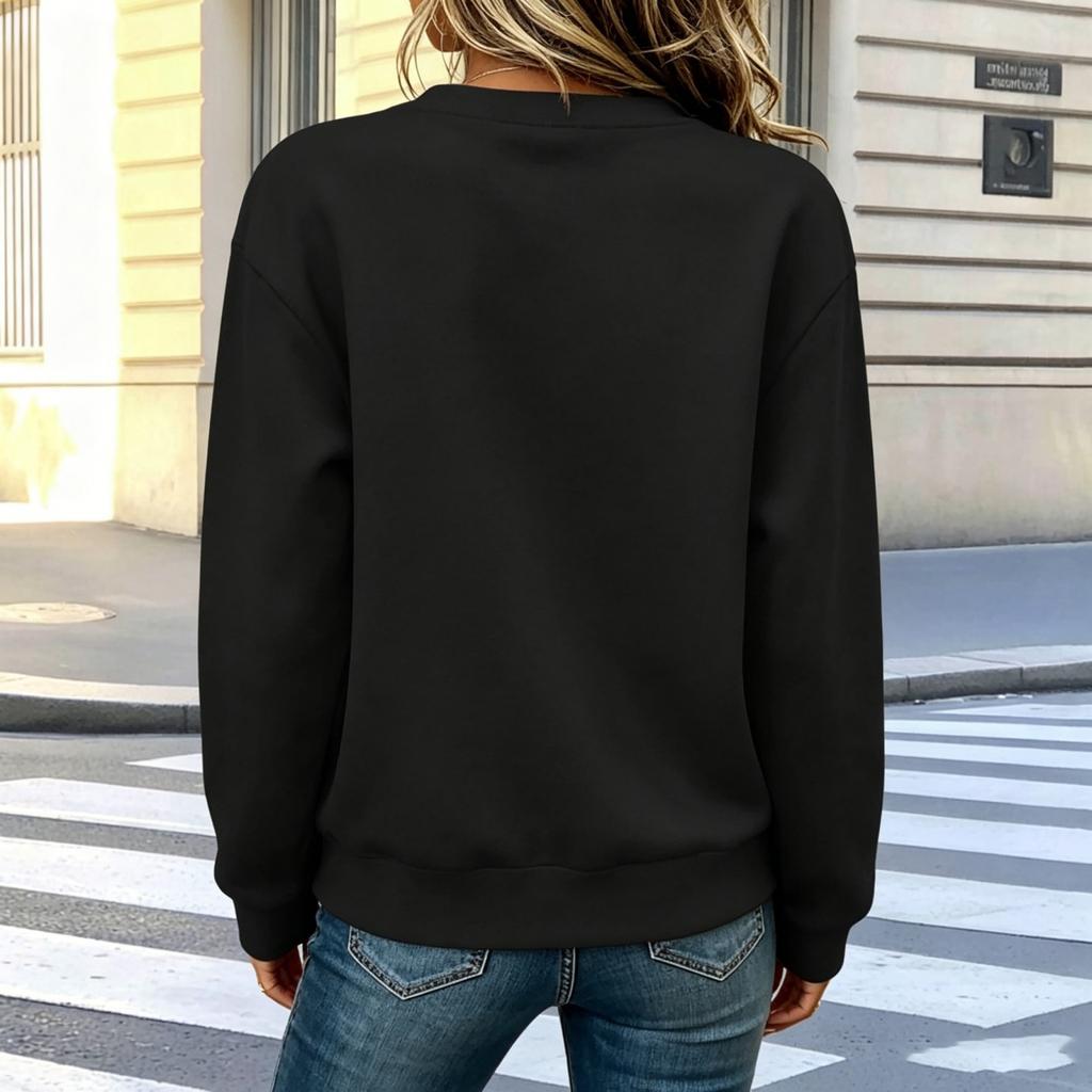 Women's Long Sleeve Crew Neck Sweatshirt with Front Zipper Pocket Casual Pullover Lightweight Comfortable Fit