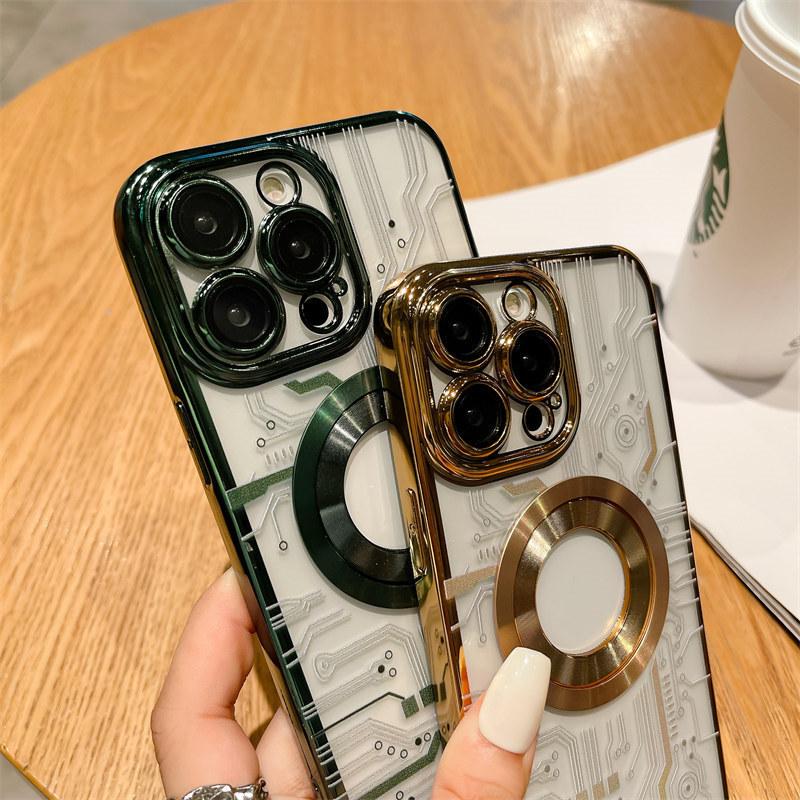 Luxus mit Linsenschutz Galvanisierter magnetischer kabelloser Ladehülle für iPhone 14 13 12 11 Pro Max Fallschutzhülle