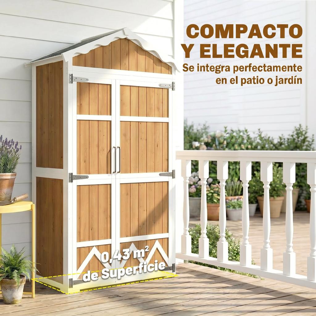 Wooden Garden Shed 105x55x179 Cm Tool Cabinet With 4 Shelves Galvanized Metal Roof Natural