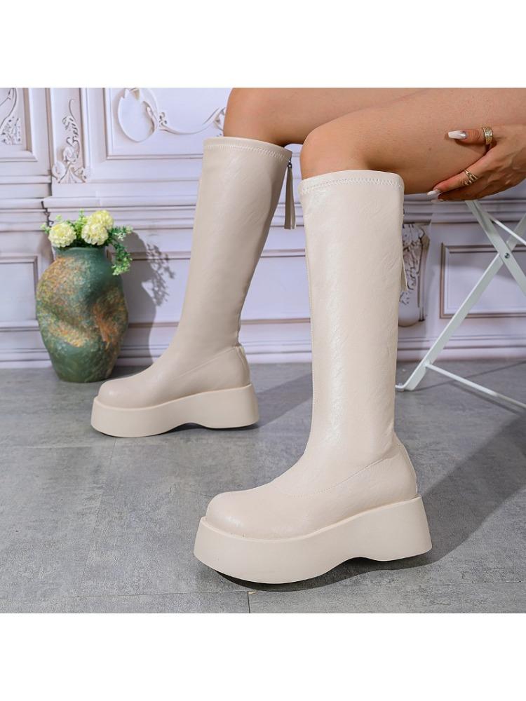 The thick-soled and slimming long boots for women in the 2025 autumn/winter new Qualcomm non-knee riding boots