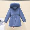 Daunenjacke mit Fleece-Futter und Kapuze, Wintermantel für Damen, warm, gepolstert, Parkas mit Kordelzug, koreanische Casual Streetwear, Puffer-Oberbekleidung für Damen