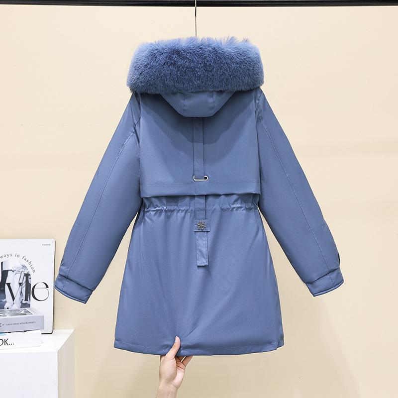 Daunenjacke mit Fleece-Futter und Kapuze, Wintermantel für Damen, warm, gepolstert, Parkas mit Kordelzug, koreanische Casual Streetwear, Puffer-Oberbekleidung für Damen