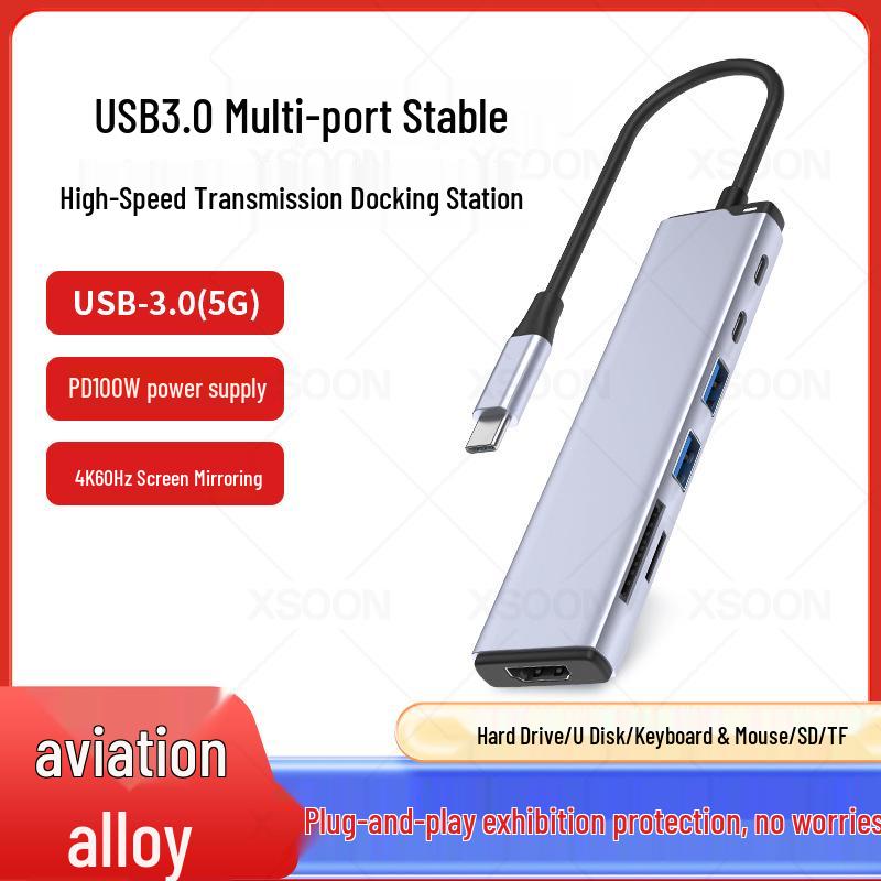 7-in-1 USB-C Docking Station: Includes HDMI, USB 3.0, PD Fast Charging, TF/SD Card Reader.
