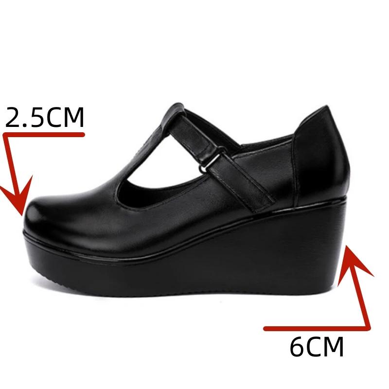6cm Kleine Größe 32-43 T-Riemen Flache Mary Janes Damen Plateau-Pumps 2026 Herbst Mittlere Absätze Keile Schuhe für Büro Mama Tanz