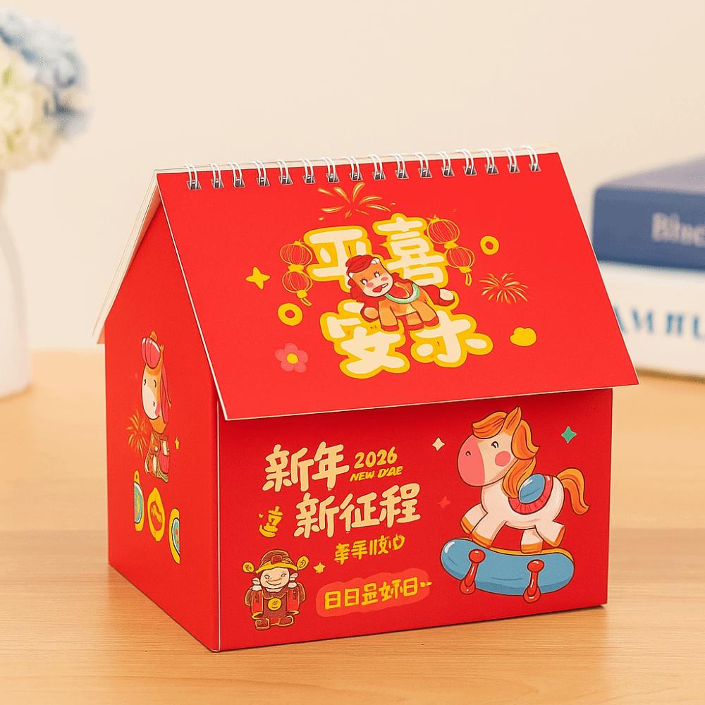 Cartoon 2026 Desk Calendar Coil Binding Standing Flip Calenda Monthly Planner  Spring Festival