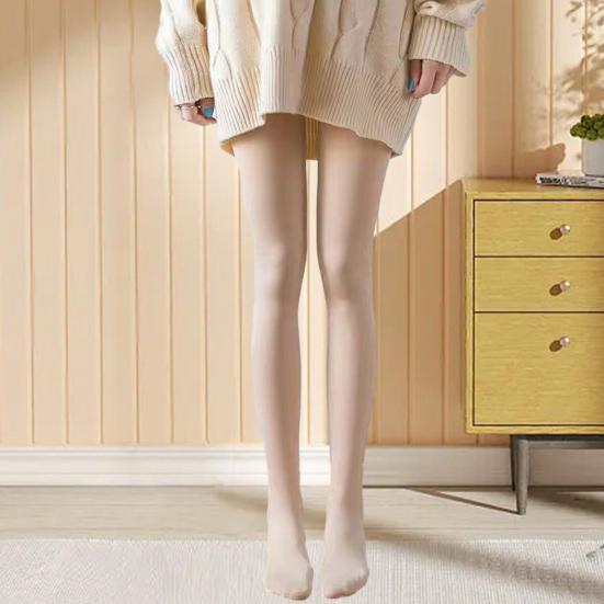 Women Winter Pantyhose Elastic Plush Lined Solid Color Mid-waist Keep Warm Short Skirt Dress Matching Bottming Leggings Women Tights