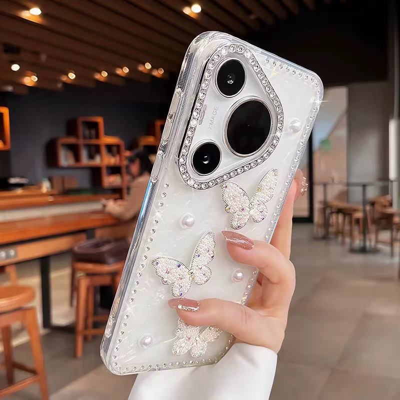 Rhinestone Pearl Butterfly Is Suitable for Huawei Pura70pro Mobile Phone Case Pura80 New Ultra Shell Pattern P70.